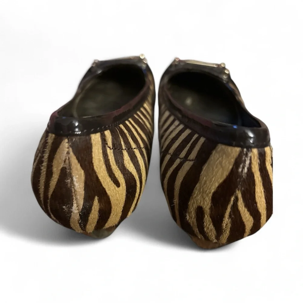 Antonio Melani Brown & Gold & Zebra, Gold Logo Cowhide Heels Women's Size 7.5